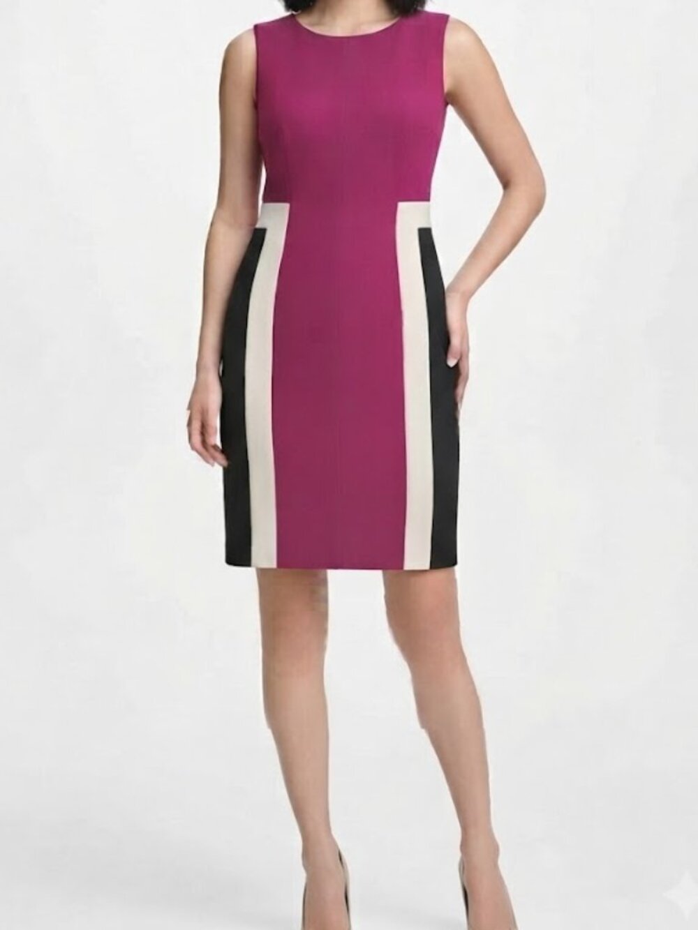 Tommy Hilfiger Colorblock Sheath Dress Magenta White Black Panels Sleeveless 8